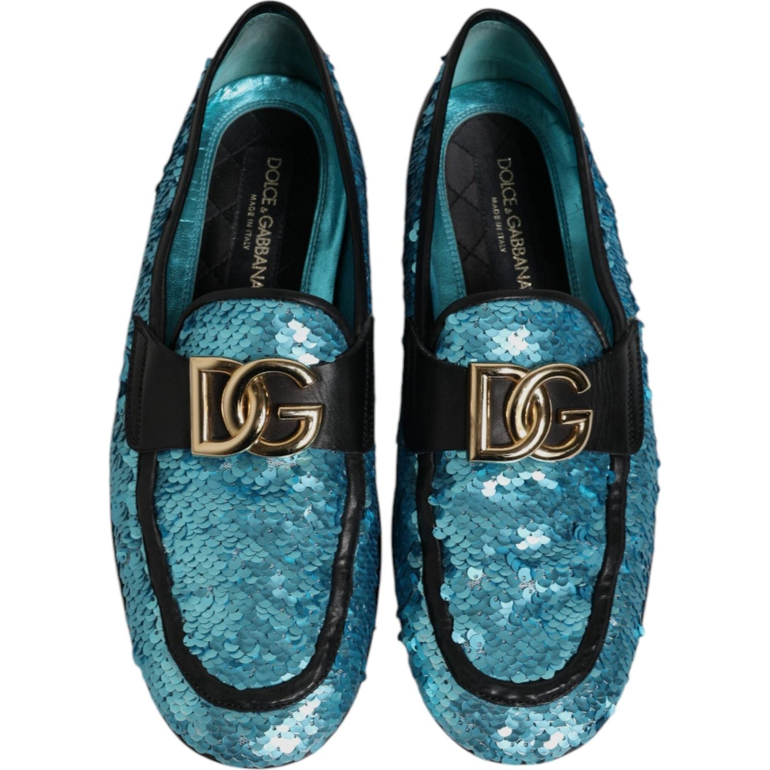 Dolce & Gabbana Blue Sequined Loafers Formal Dress Shoes