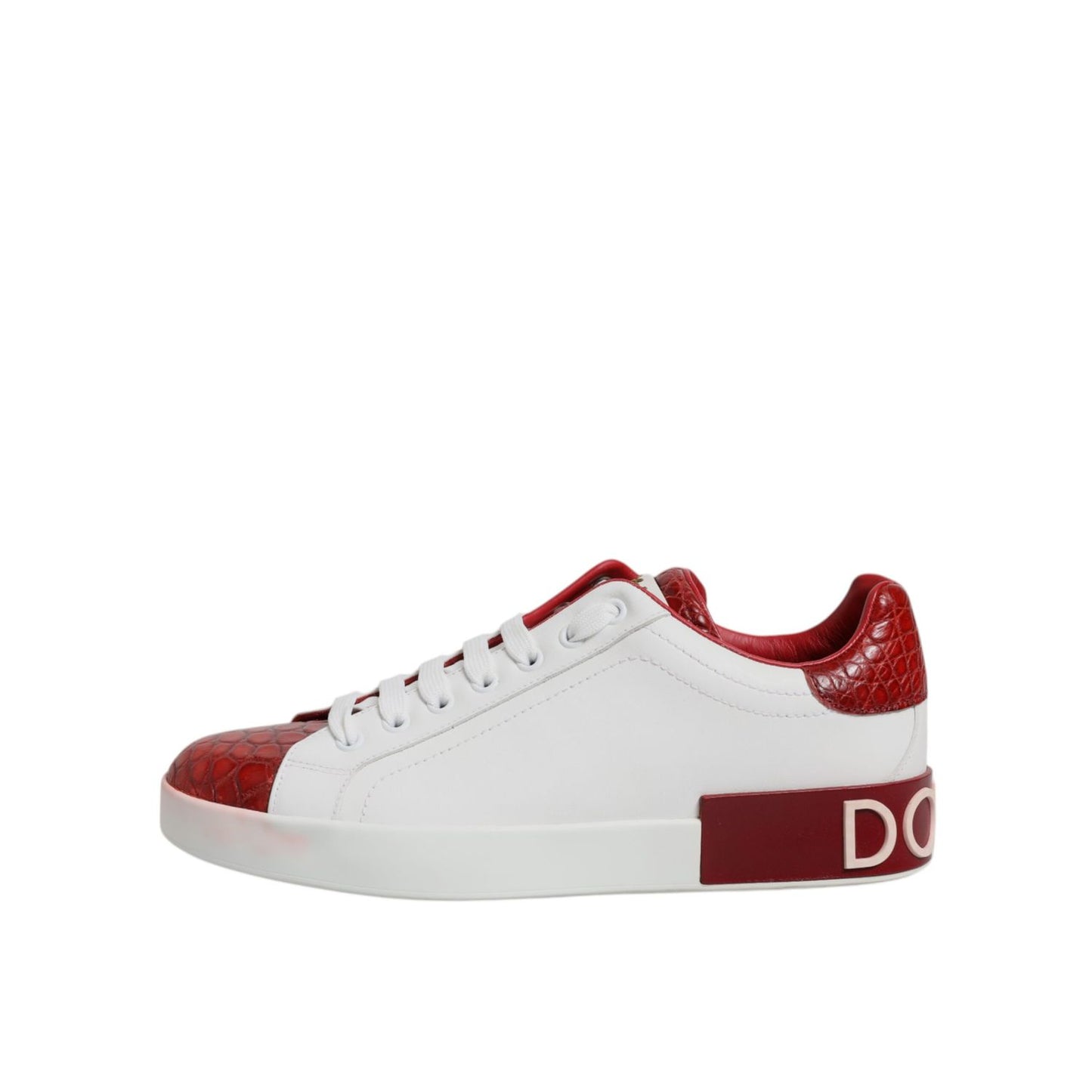 Dolce & Gabbana White Red Leather Portofino Men Sneaker Shoes