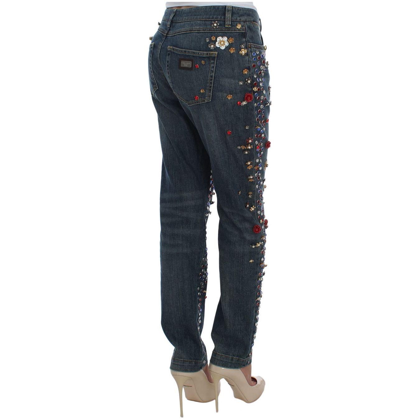 Dolce & Gabbana Crystal Roses Heart Embellished Jeans