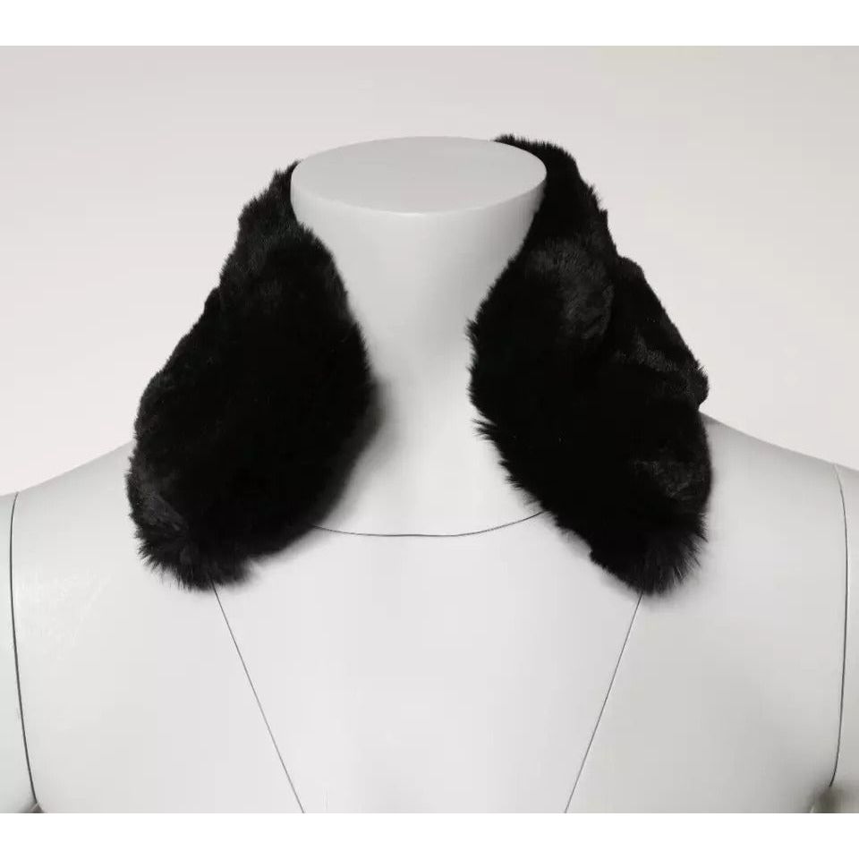 Dolce & Gabbana Black Lamb Fur Collar Women Neck Wrap Scarf