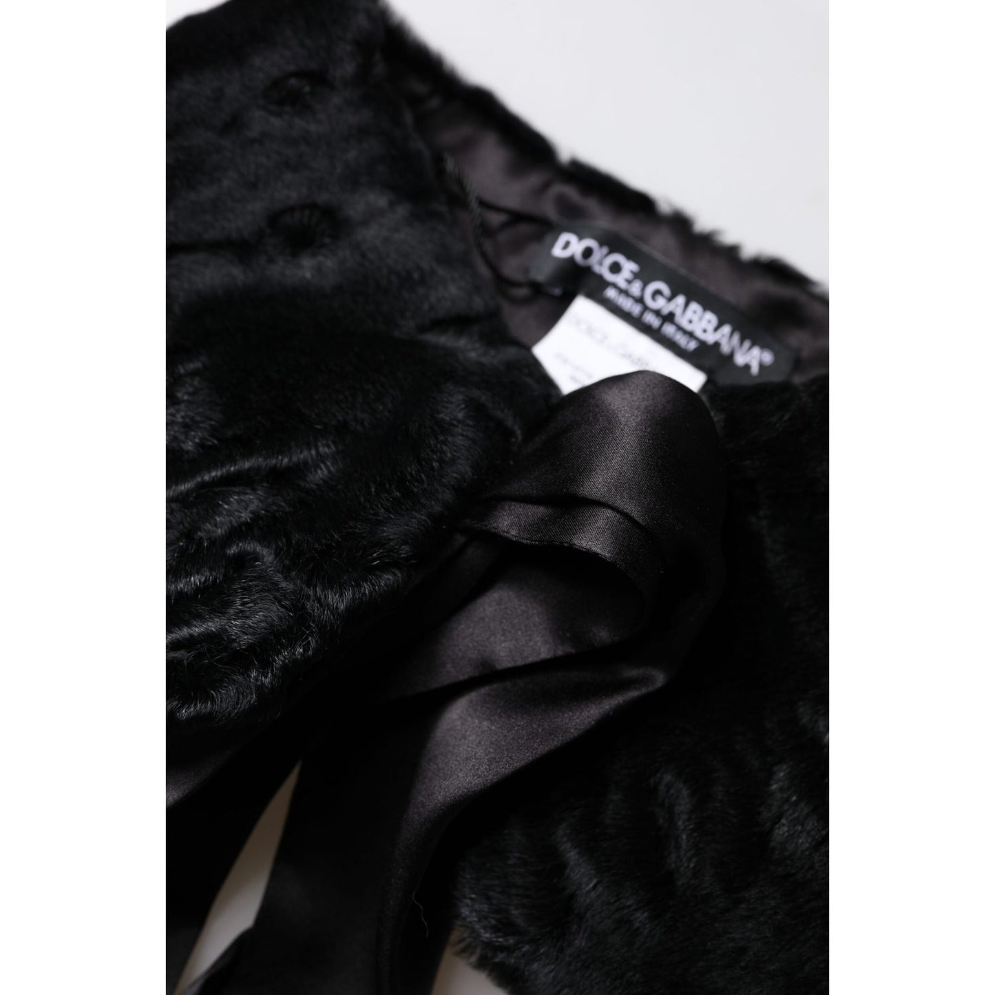 Dolce & Gabbana Black Lamb Fur Women Neck Warmer Winter Scarf