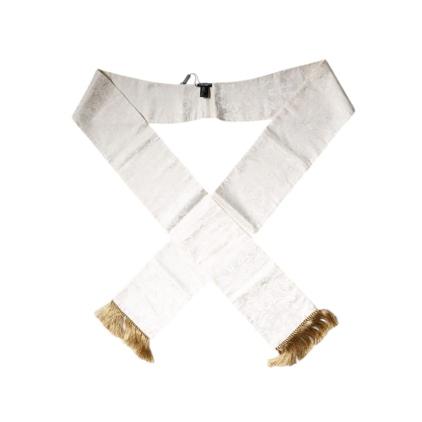 Dolce & Gabbana White Floral Jacquard Skinny Fringes Scarf