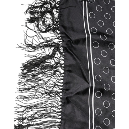 Dolce & Gabbana Black Circles Silk Fringes Shawl Wrap Scarf