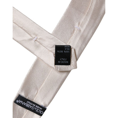 Dolce & Gabbana White Solid Silk Adjustable Necktie Tie