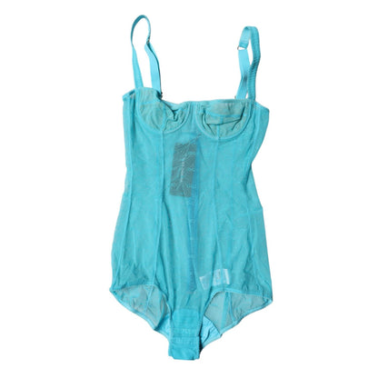 Dolce & Gabbana Blue Tulle Balconette Bra Bodysuit Underwear