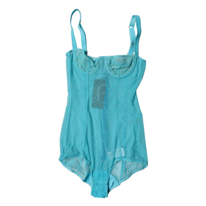 Dolce & Gabbana Blue Tulle Balconette Bra Bodysuit Underwear