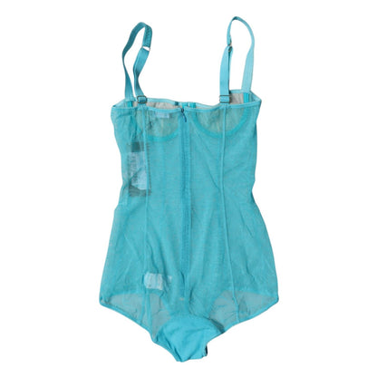 Dolce & Gabbana Blue Tulle Balconette Bra Bodysuit Underwear