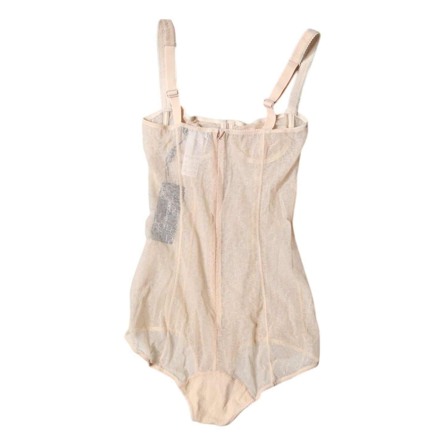 Dolce & Gabbana Beige Tulle Balconette Bra Bodysuit Underwear