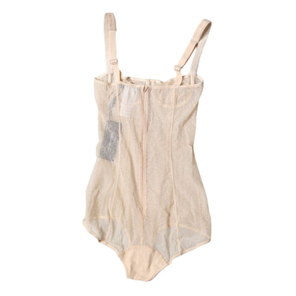 Dolce & Gabbana Beige Tulle Balconette Bra Bodysuit Underwear