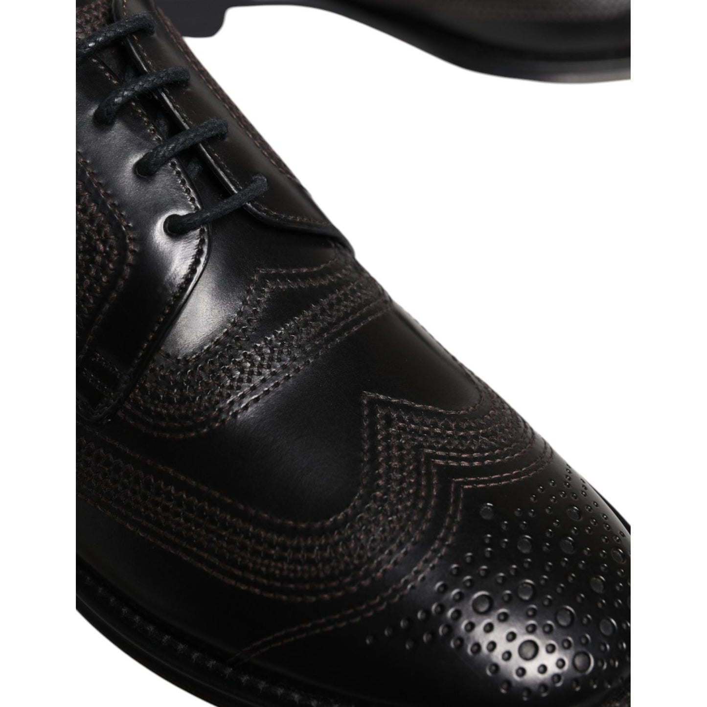 Dolce & Gabbana Black Embroidered Classic Leather Derby Dress Shoes
