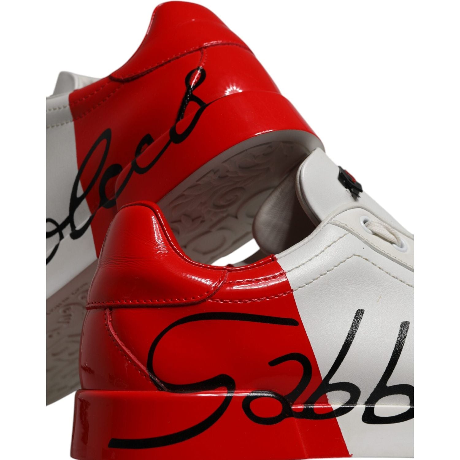 Dolce & Gabbana White Red Leather Logo Low Top Sneakers Shoes