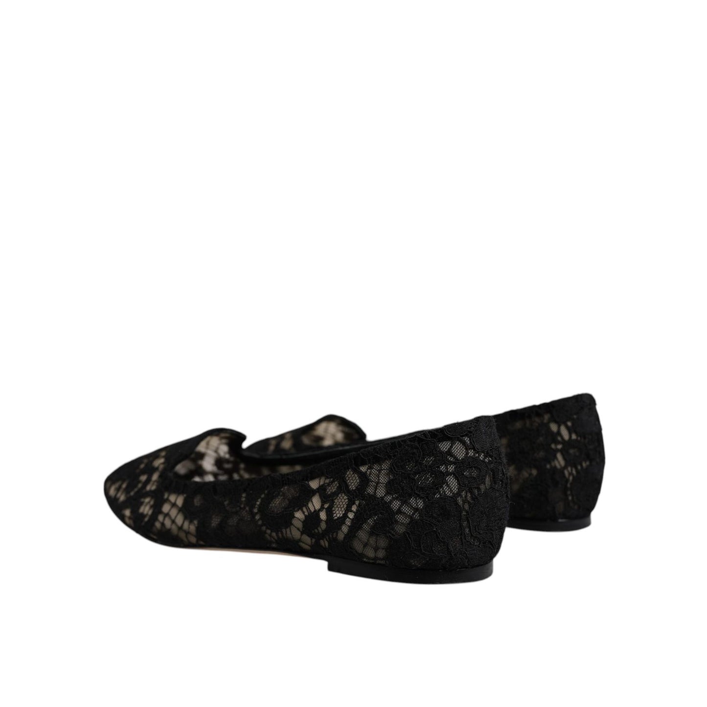Dolce & Gabbana Black Taormina Lace Slip On Flats Shoes