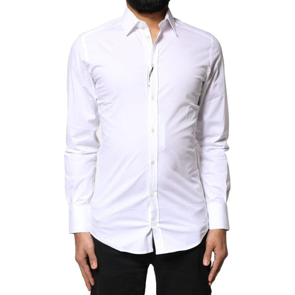 Dolce & Gabbana White GOLD Cotton Long Sleeves Dress Shirt