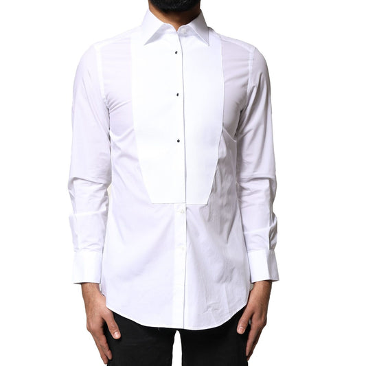 Dolce & Gabbana White Cotton Poplin Bib Formal Dress Shirt