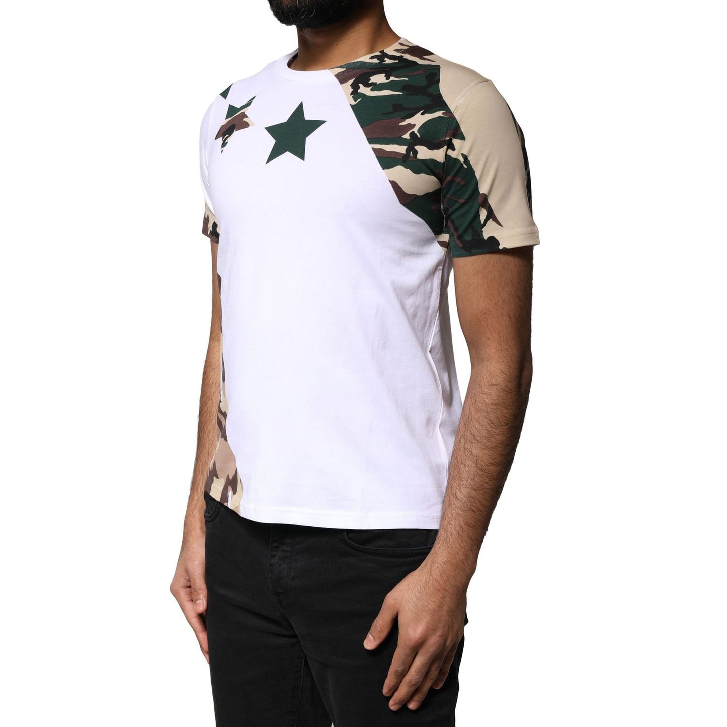 Dolce & Gabbana White Camouflage Stars Crew Neck T-shirt