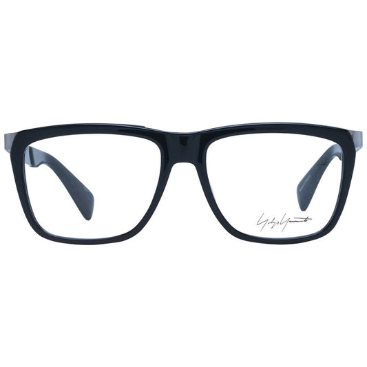 Yohji Yamamoto Black Men Glasses Frame with full-rim square design in black acetate, demo lenses included.