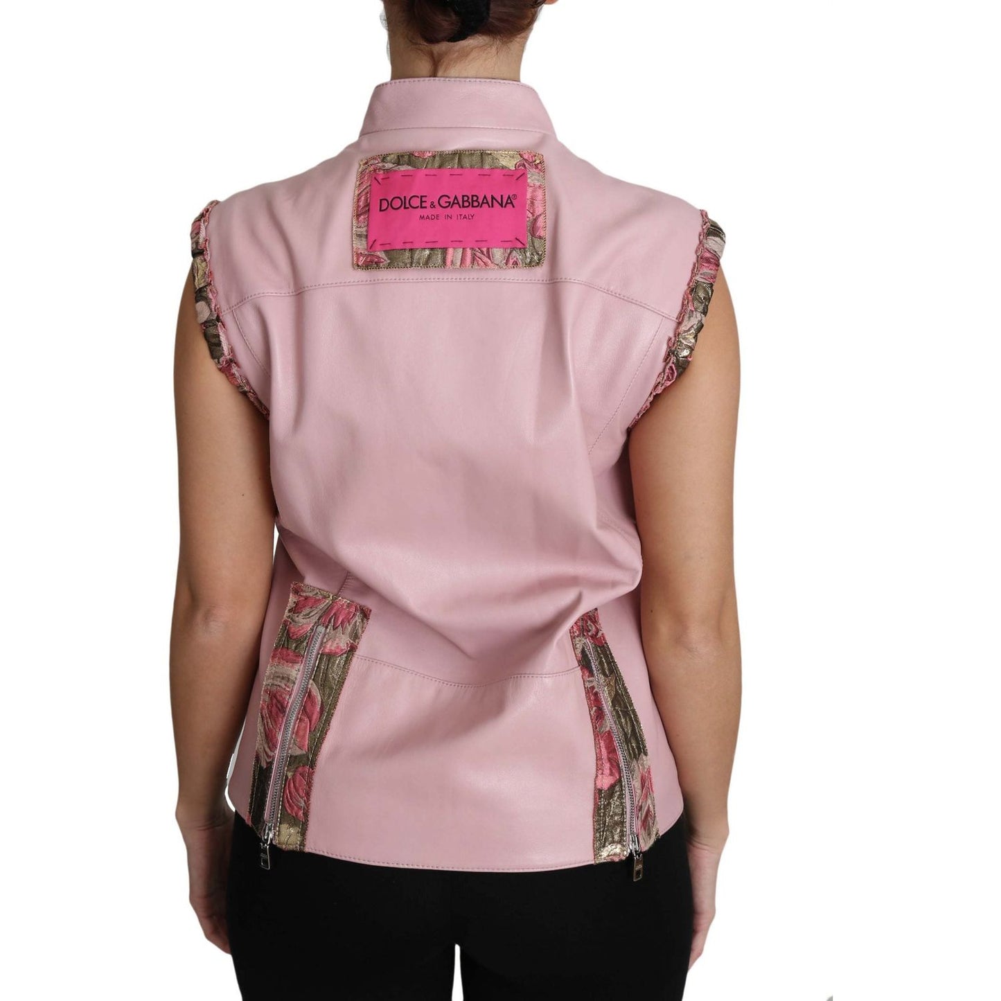 Dolce & Gabbana Pink Zippered Lamb Sleeveless Vest Leather Jacket Coats & Jackets
