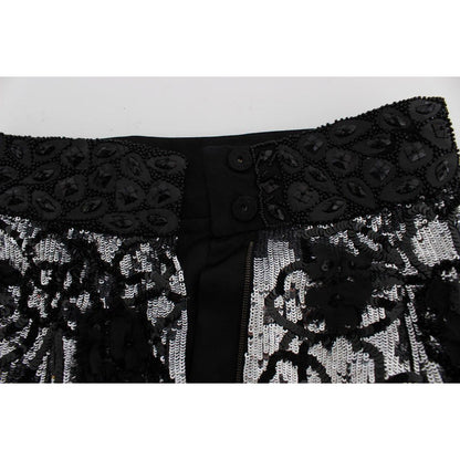 Dolce & Gabbana Black Crystal Sequined Mini Shorts