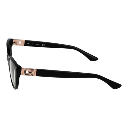 Side view of Guess Black Plastic Glasses (Frames) showcasing cat eye design and full-rim style for women.