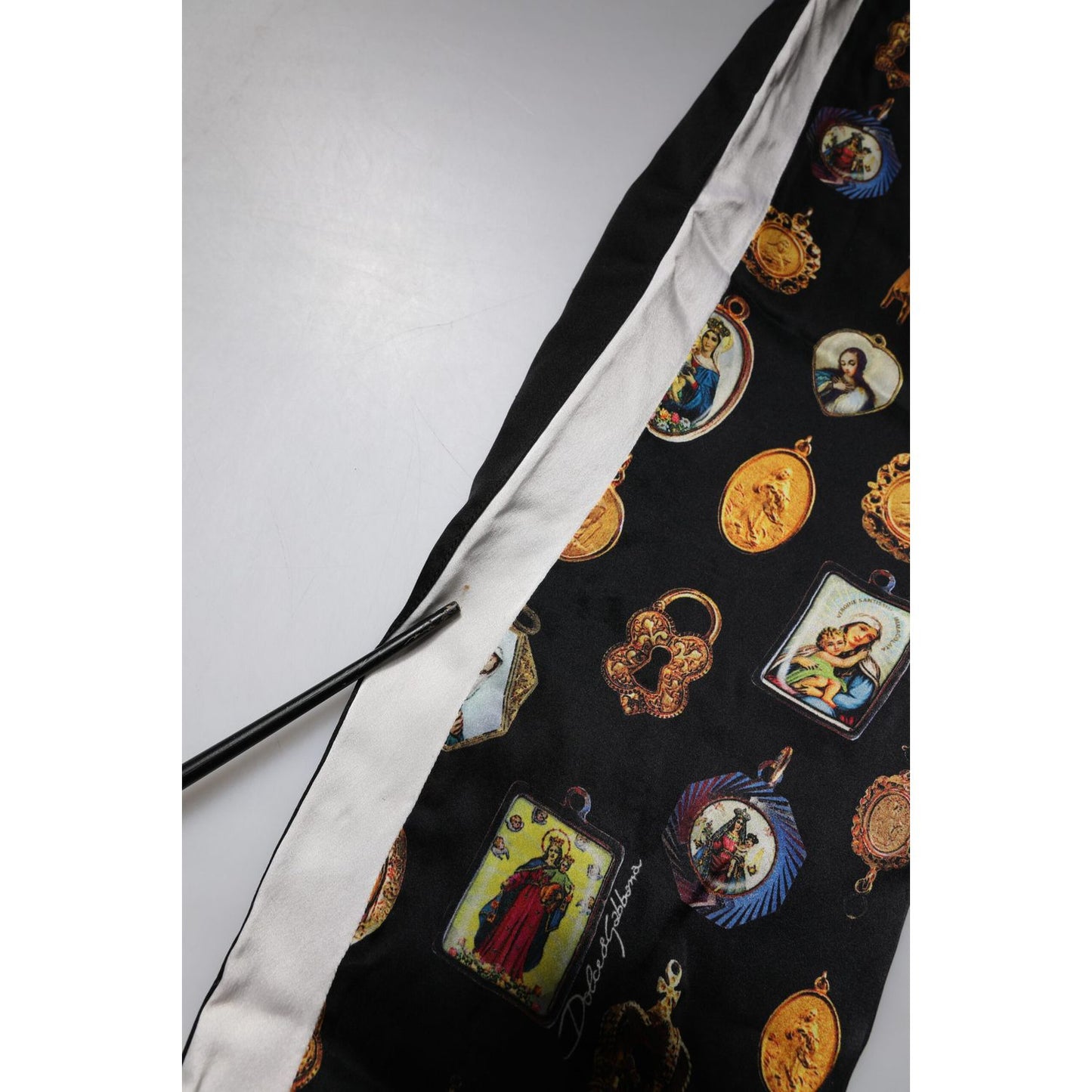 Dolce & Gabbana Black Religious Print Silk Men Jogger Pants