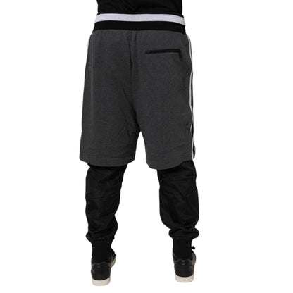 Dolce & Gabbana Black Gray Cotton Layered Men Sweatpants Pants