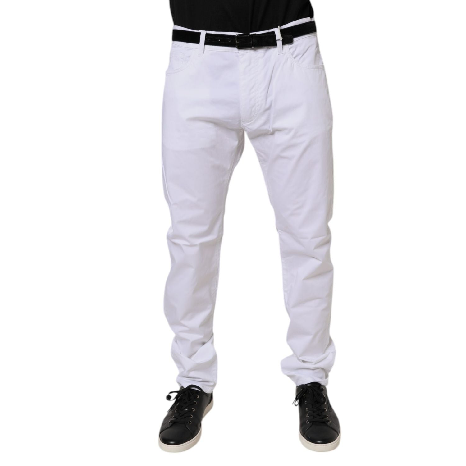 Dolce & Gabbana White Cotton Stretch Skinny Dress Formal Pants