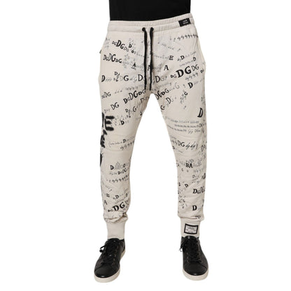 Dolce & Gabbana White Logo Print Men Skinny Sweatpants Pants