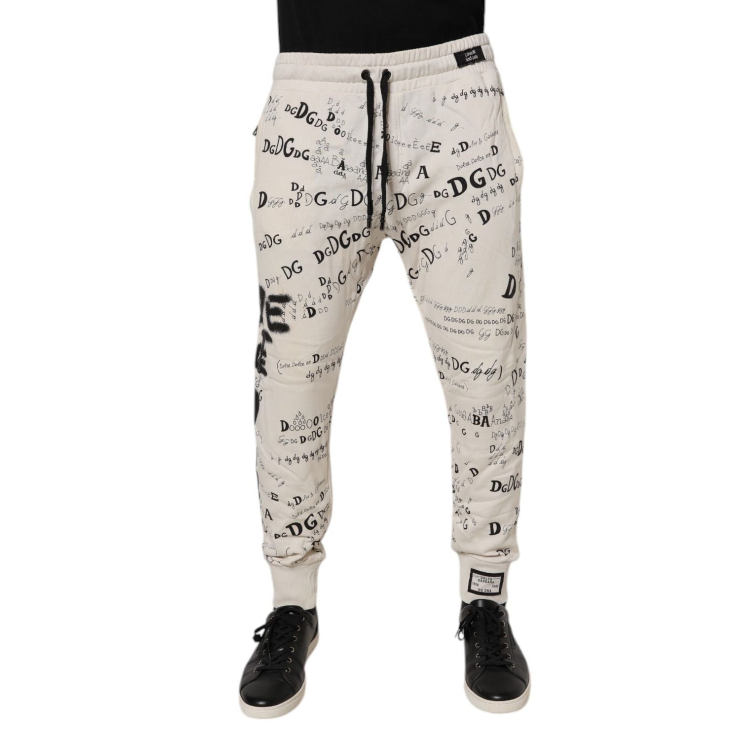 Dolce & Gabbana White Logo Print Men Skinny Sweatpants Pants
