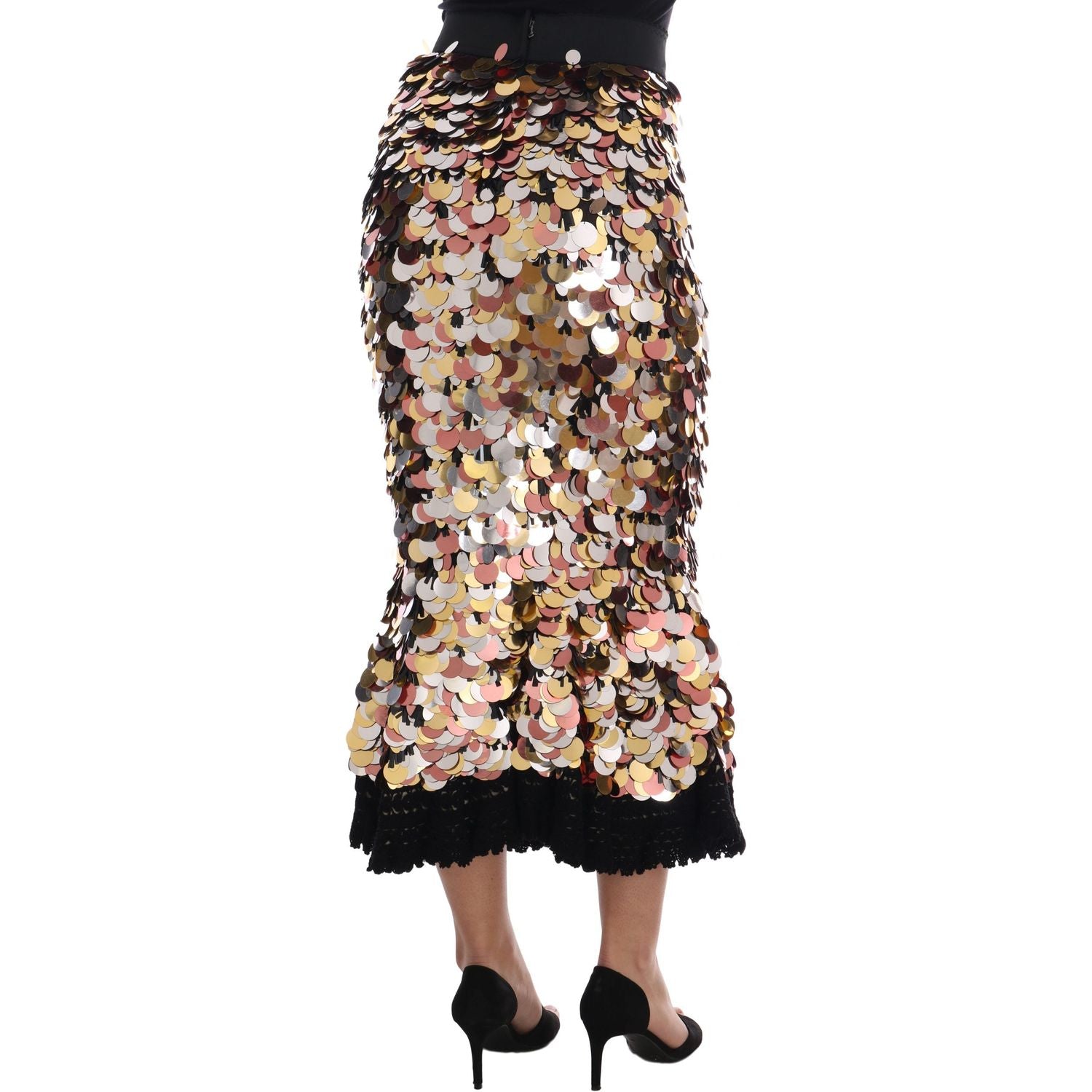 Dolce & Gabbana Gold Sequined Peplum High Waist Skirt