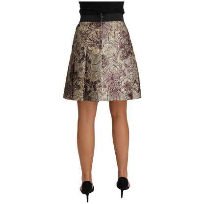 Dolce & Gabbana A-Line Mini Floral Print Jaquard Skirt Skirt