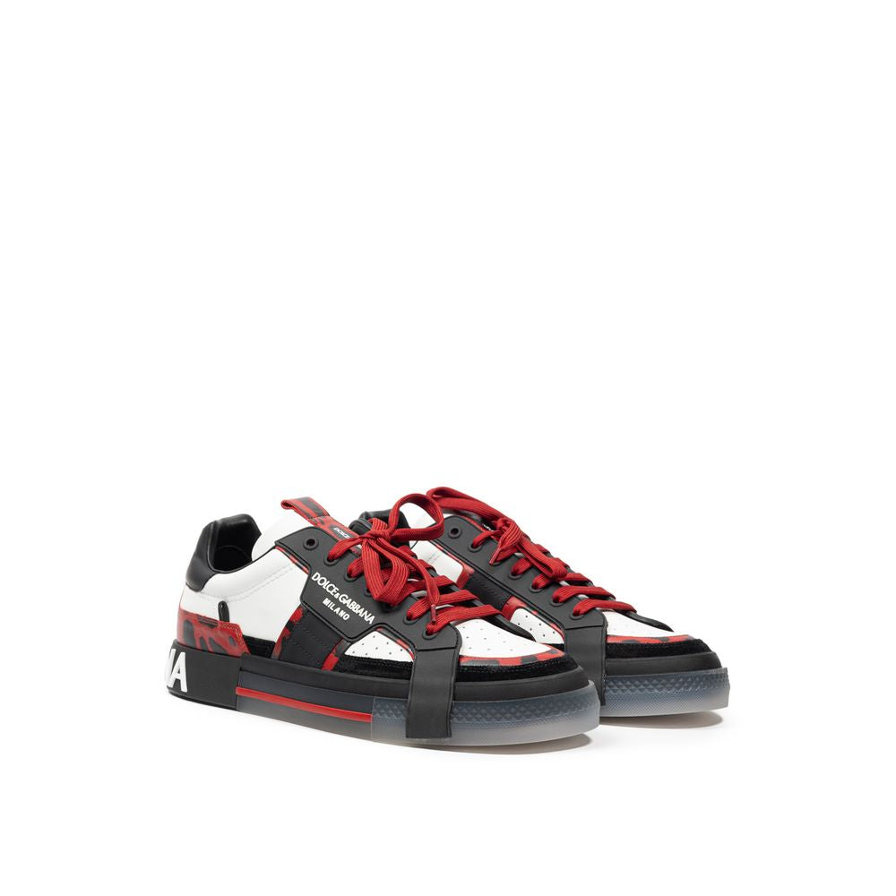 Dolce & Gabbana Black And White Leather Low Top Sneakers