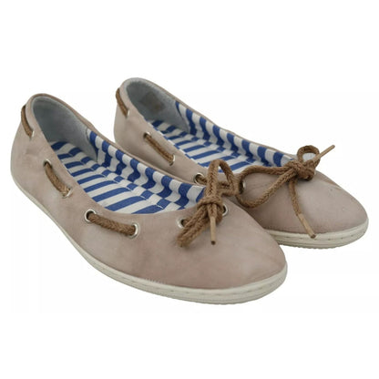 Pantofola D'Oro Beige Suede Lace Bow Loafers Ballet Flat Shoes