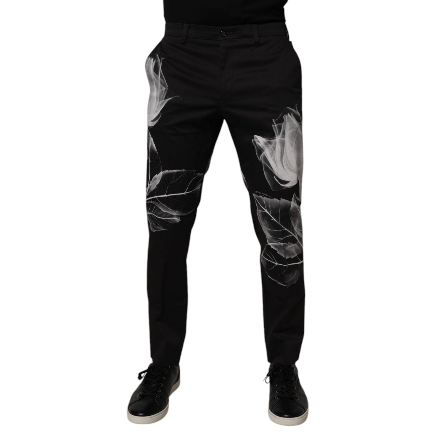 Dolce & Gabbana Black Cotton Floral Skinny Dress Pants