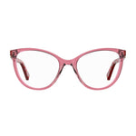 Love Moschino Multicolor Acetate Frames in pink with grid pattern, front view. Lens/Bridge/Temple: 53/20/140 mm. Women's stylish eyewear.