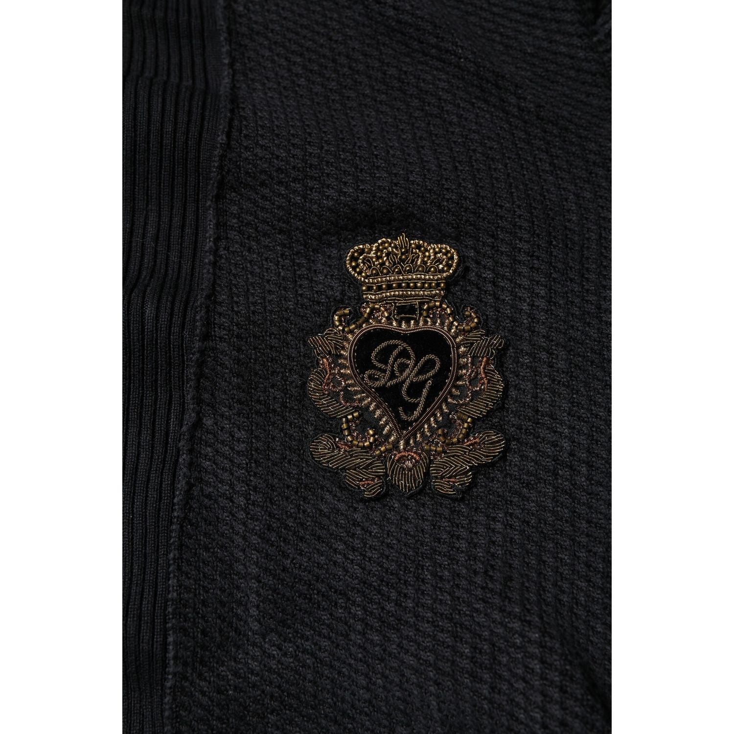 Dolce & Gabbana Black Heraldic Silk Buttoned Pullover Sweater