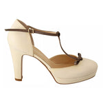 SERGIO LEVANTESI Beige T-Strap Block Heels Pumps Leather Shoes