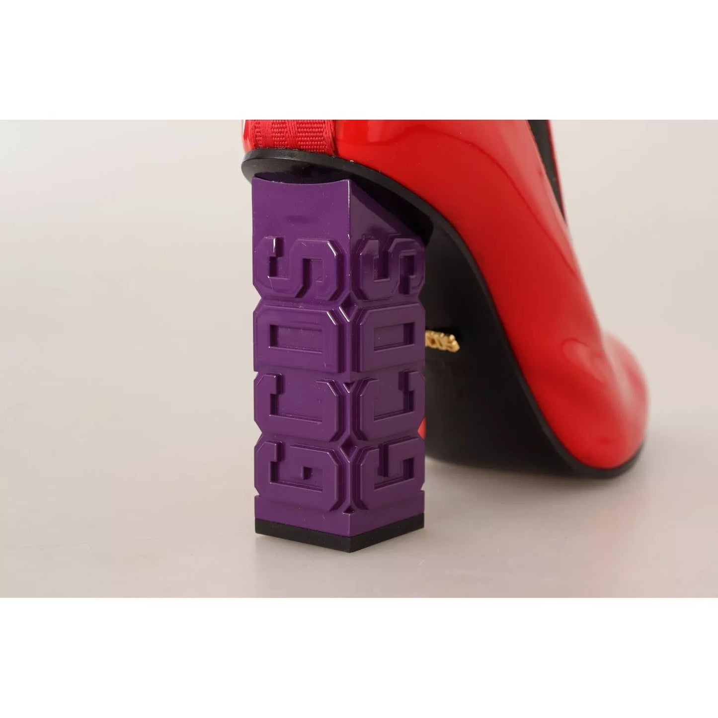 GCDS Red Leather Black Fabric Logo Heel Ankle Boots Shoes