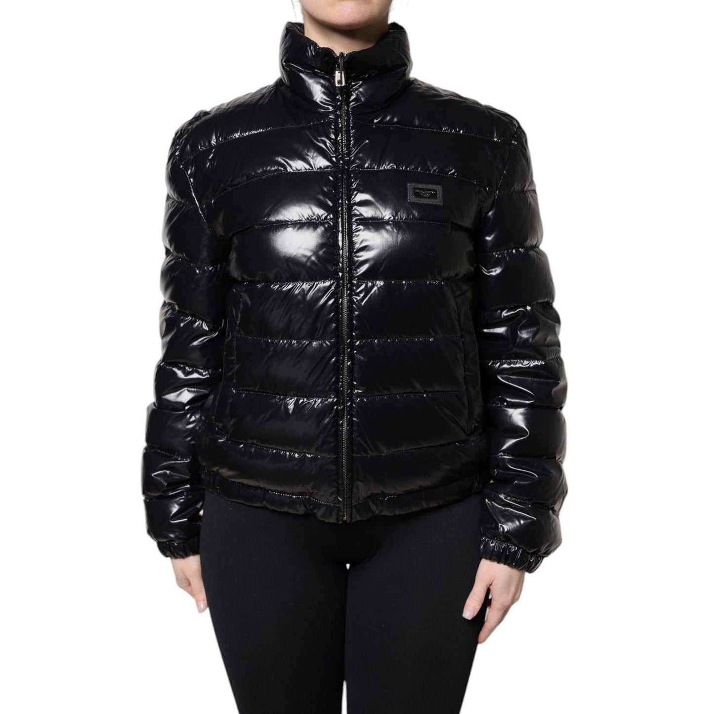 Dolce & Gabbana Black Logo Plaque Full Zip Puffer Jacket