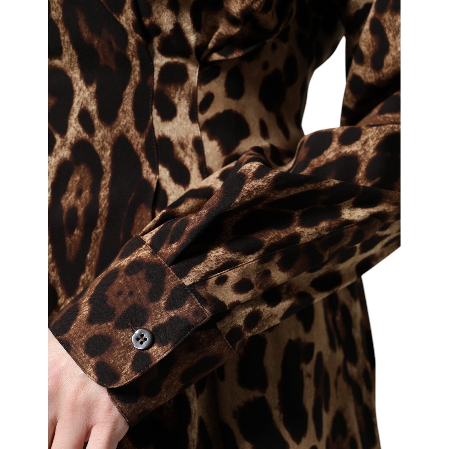 Dolce & Gabbana Brown Leopard Silk Button Down Coat Jacket