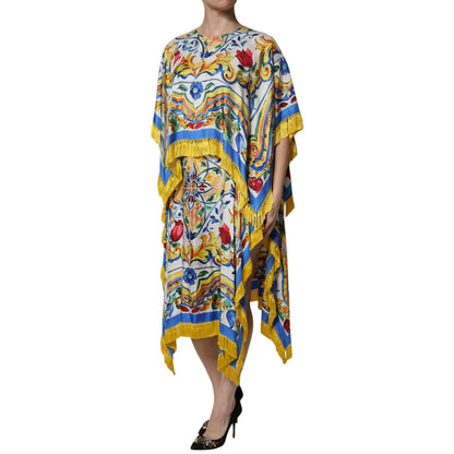 Dolce & Gabbana Multicolor Majolica Kaftan Short Sleeves Maxi Dress