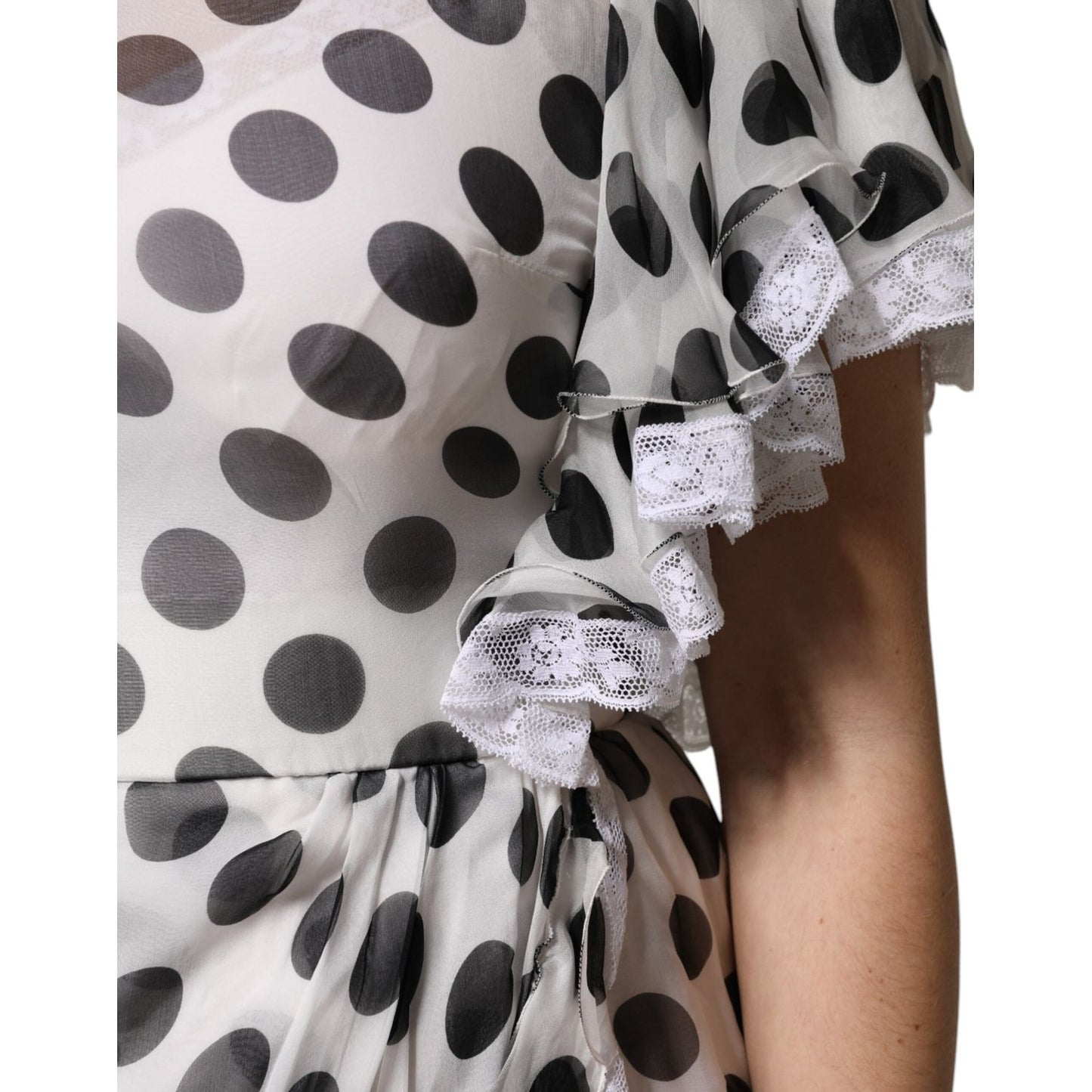 Dolce & Gabbana White Polka Dotted Silk Blend A-line Dress