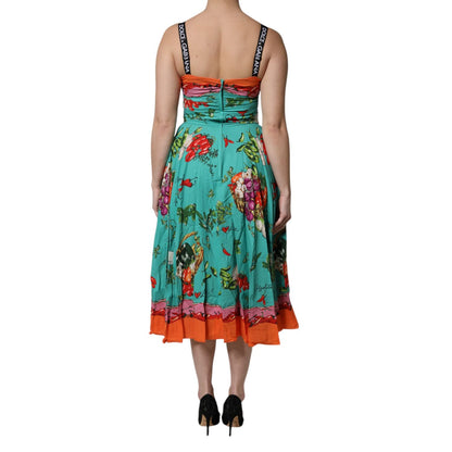 Dolce & Gabbana Multicolor Printed Silk Sleeveless Midi Dress