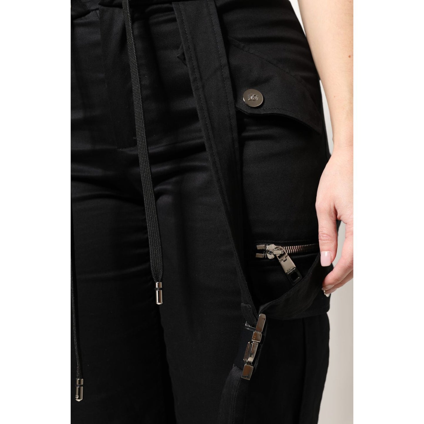 Dolce & Gabbana Black Cotton High Waist Cargo Pants