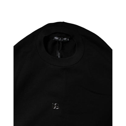 Dolce & Gabbana Black Cotton Crew Neck Sweatshirt Sweater