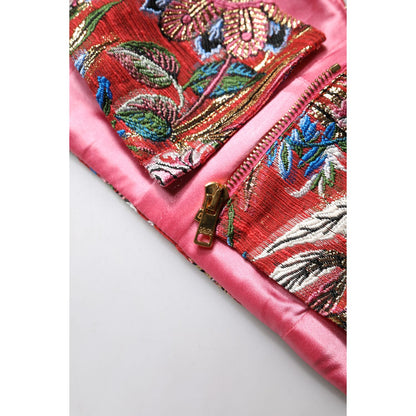 Dolce & Gabbana Red Floral Brocade Cropped Bustier Corset Top