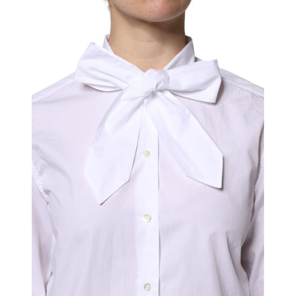 Dolce & Gabbana White Ascot Collar Long Sleeve Blouse Top
