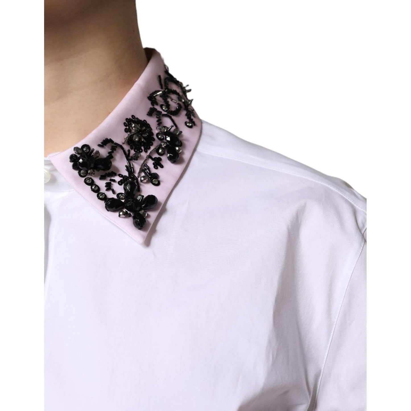 Dolce & Gabbana White Embellished Collared Dress Shirt Top