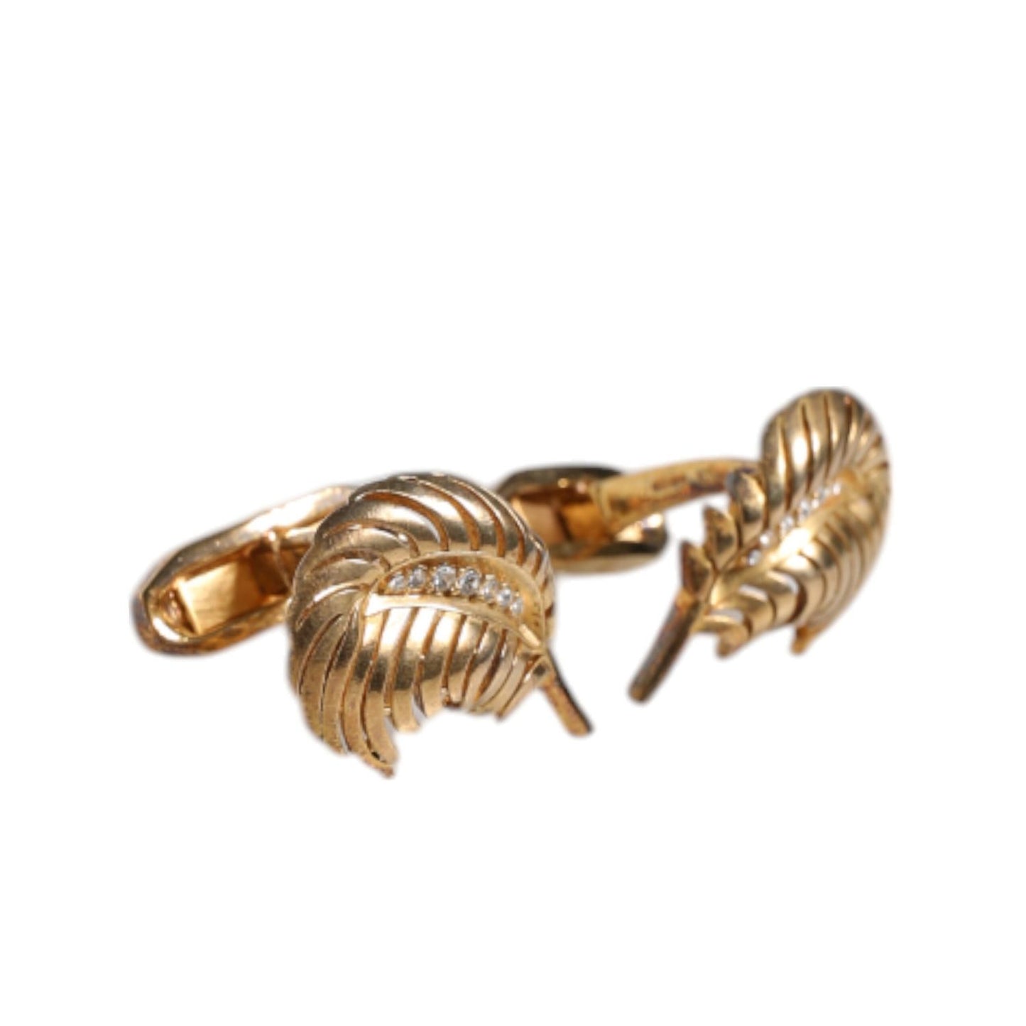 Dolce & Gabbana Gold 925 Sterling Silver Crystal Leaf Accessory Cufflink