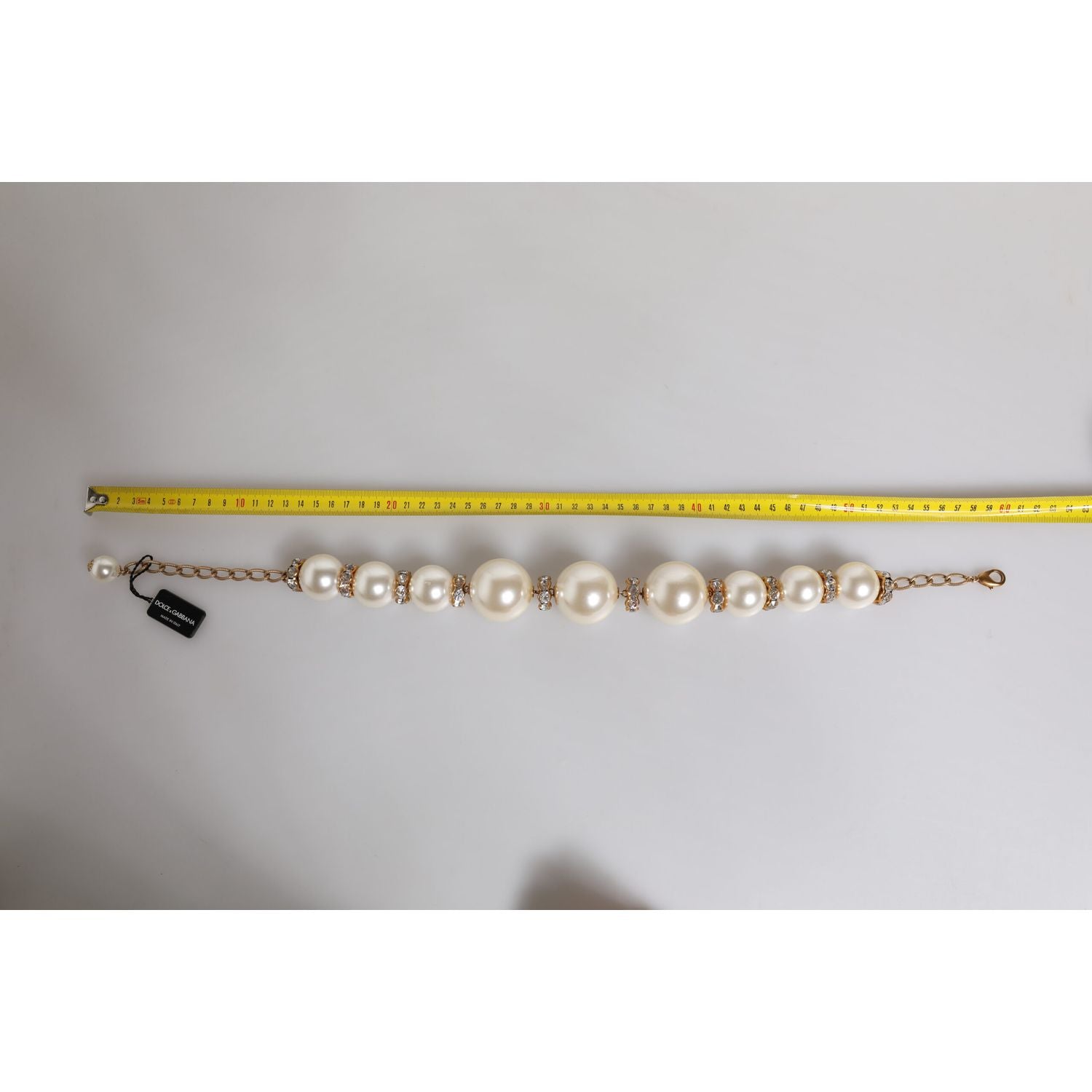 Dolce & Gabbana White Maxi Faux Pearl Beads Crystals Gold Chain Necklace