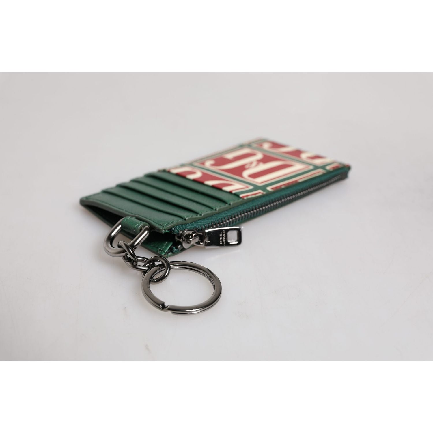 Dolce & Gabbana Green Calf Leather Logo Print Monogram Card Holder Wallet